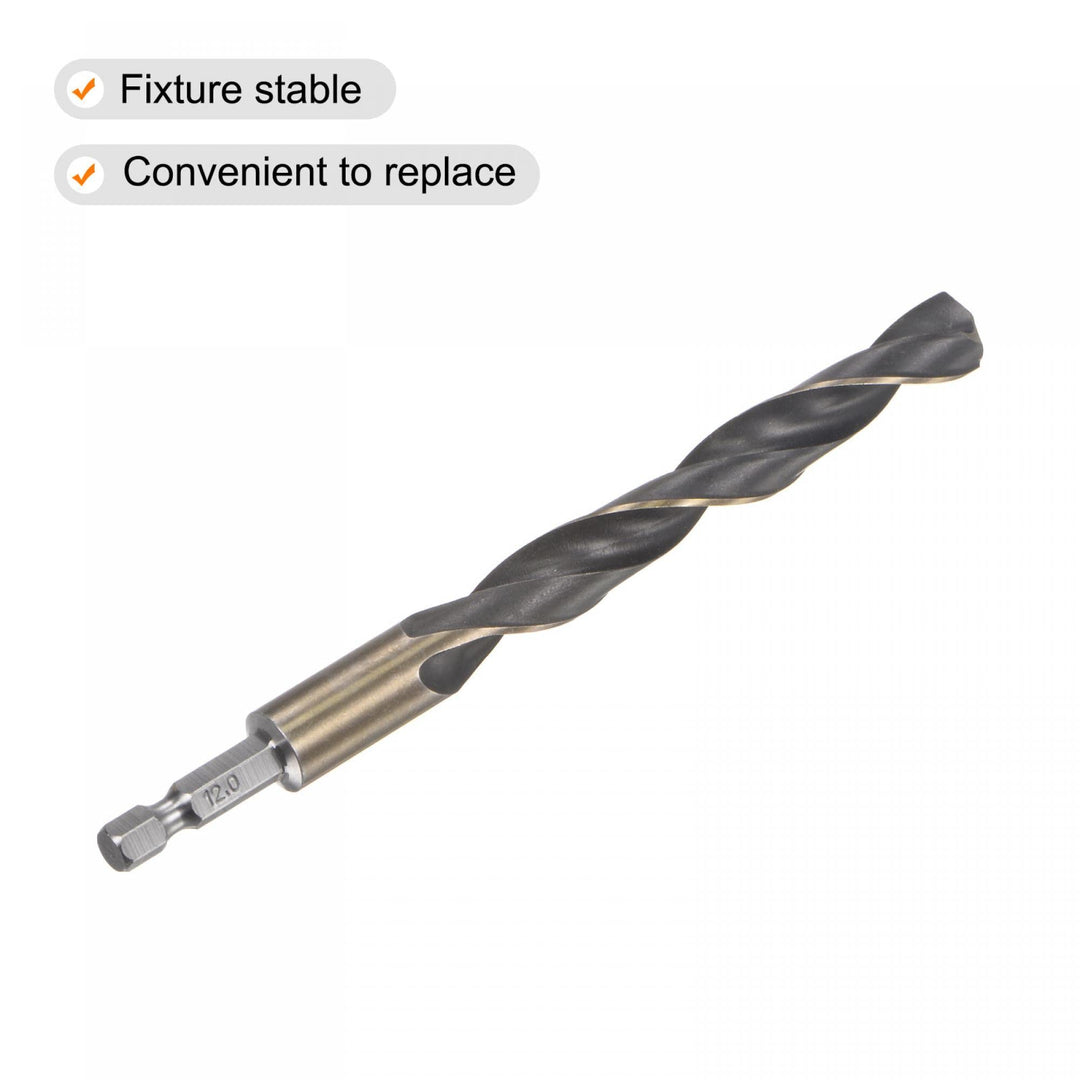 High Speed Steel Hex Shank Twist Drill Bit, 12mm Drilling Dia with 1/4 Inch Hex Shank 150mm Length
