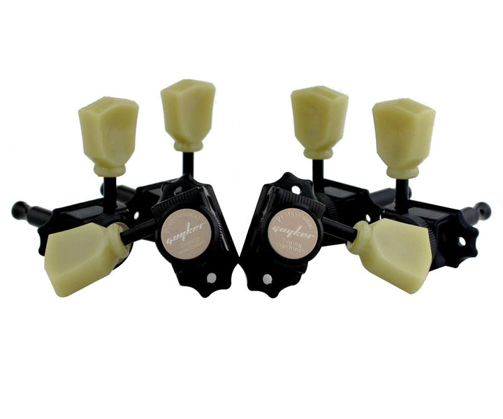 Guyker Locking Guitar Machine Heads (3R + 3L) – 1:15 Ratio Lock String Vintage Deluxe Tuning Key Pegs Tuners Set Replacement for Electric, Acoustic or Folk Guitars - Black