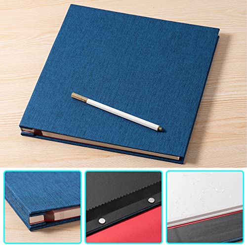Photo Album Self Adhesive 3x5 4x6 5x7 6x8 8x10 8.5x11 11x10.6 Magnetic Scrapbook Album DIY Length 11x10.6 Inch 40 Pages Linen Cover DIY Photo Album with A Metallic Pen and DIY Accessories(Blue)