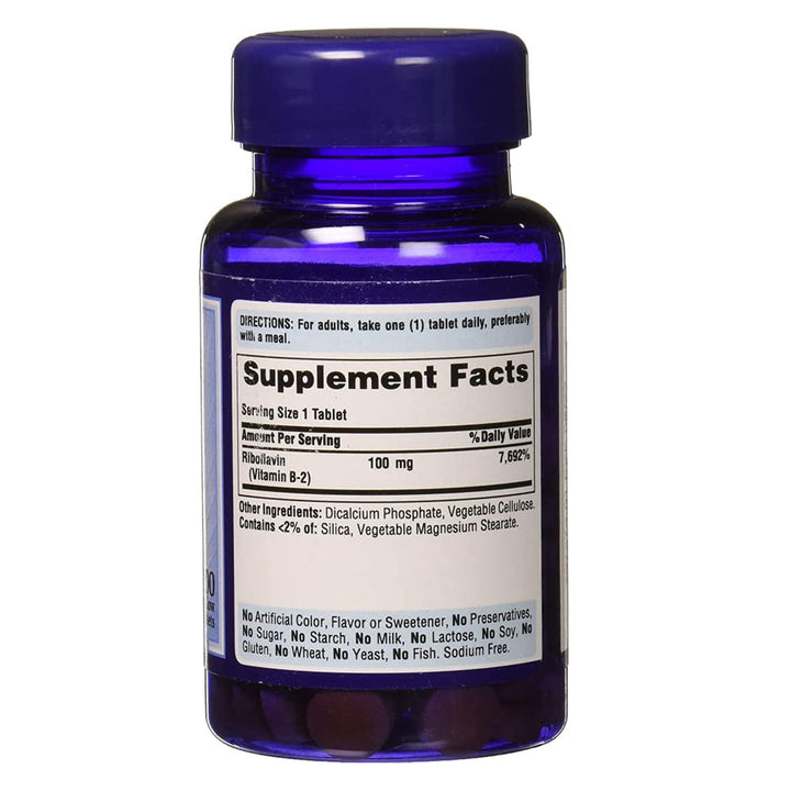 Puritans Pride Vitamin B-2 100 Mg Tablets, 100 Count