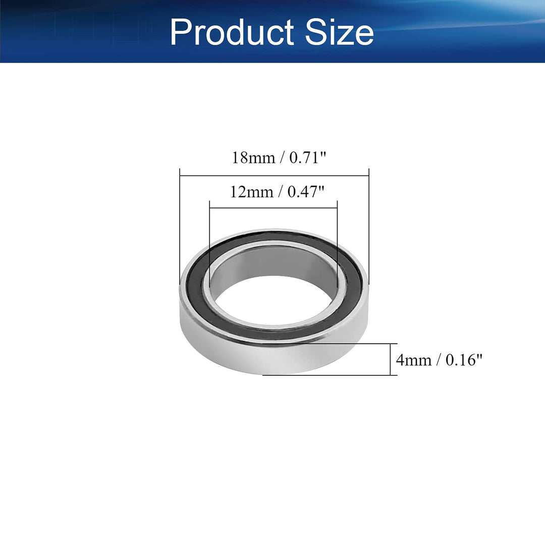 2Pcs 6701-2RS Deep Groove Ball Bearing, 12x18x4mm Double Sealed GCr15 P0 Z1 Deep Groove Rolling Bearings
