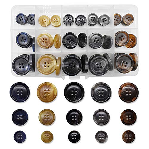 90Pcs Faux Buffalo Horn Suit Coats Buttons 5 Color 3 Size (15MM, 20MM, 25MM) for Jacket Sleeves and Pants Sport Coat Uniform (5 Color)