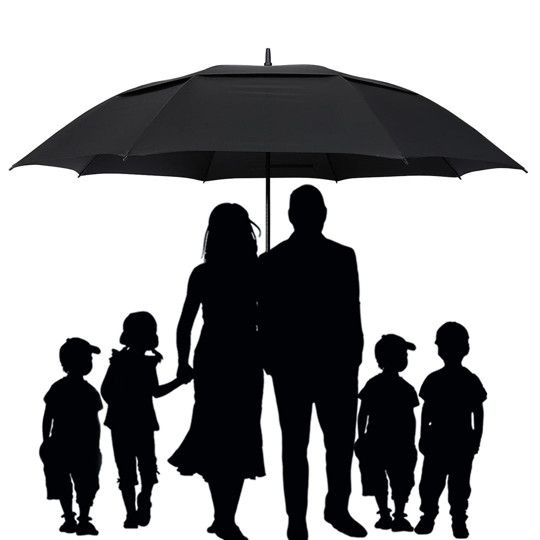 72 Inch Huge Large Oversize Golf Umbrella Automatic Open Double Canopy Vented Windproof Stick Umbrellas, 6 Ft Heavy Duty Outdoor Doorman Umbrella Family Umbrella(Black)