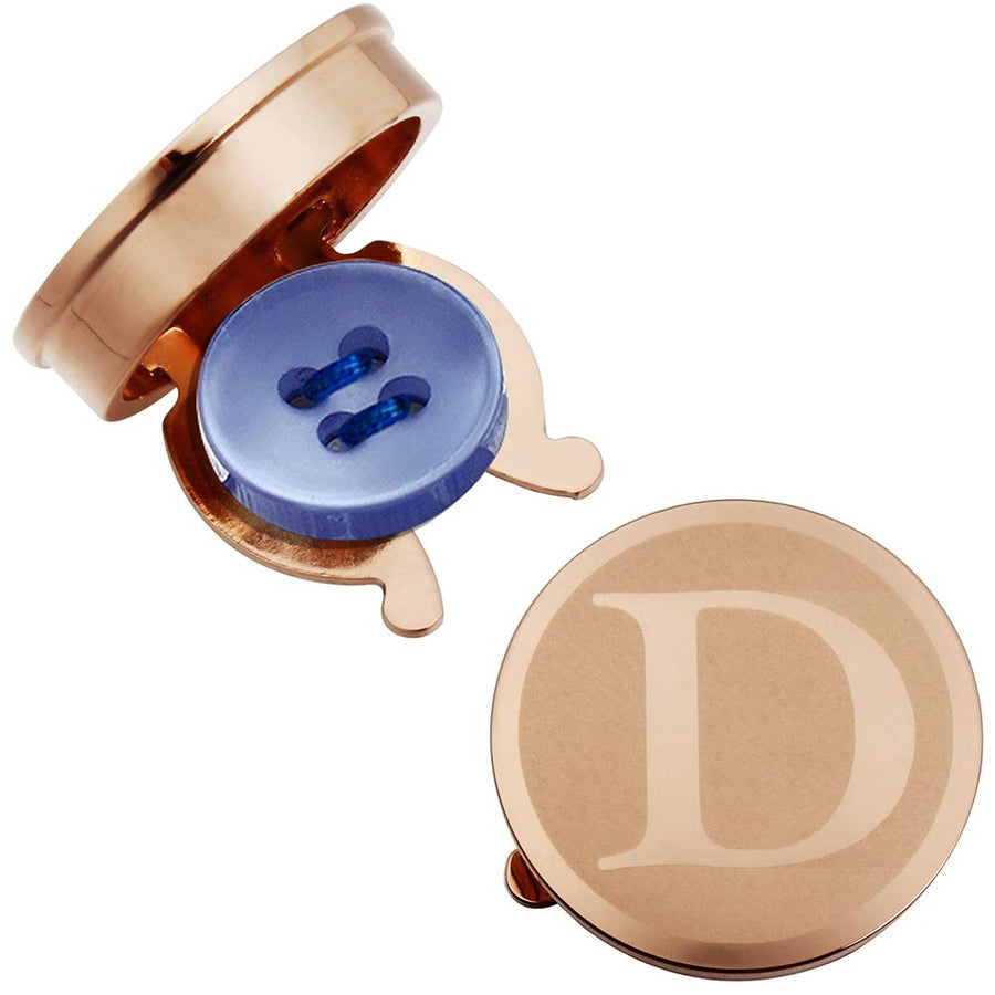 Initial Button Cover Cufflinks for Men Letter Rose Gold