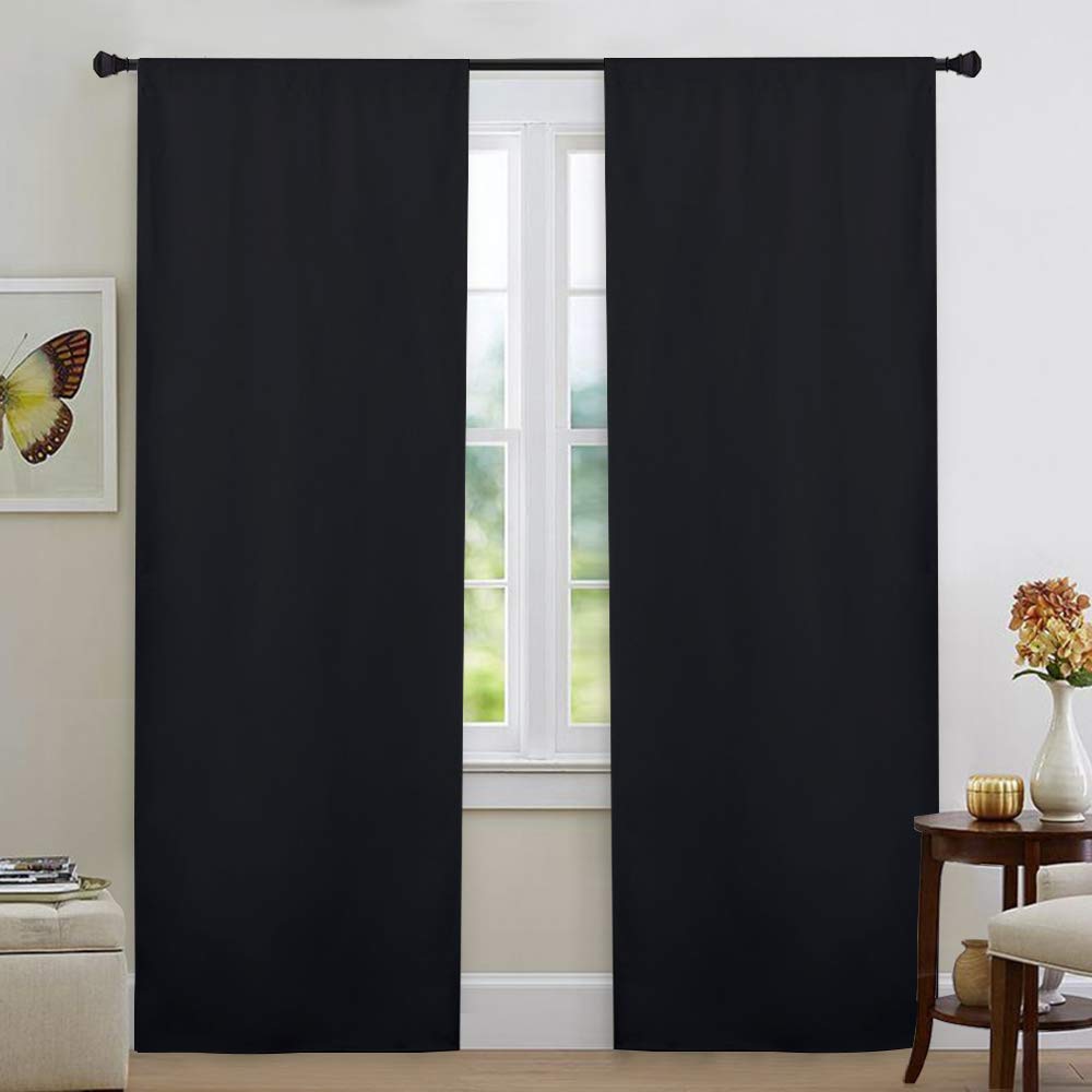 Blackout Curtain Liner for 29-42 Wide Drapes - Thermal Insulated Rod Pocket Window Curtain Liners, Hooks Included (Set of 2 Panels, Each is 27 Wide, Black)