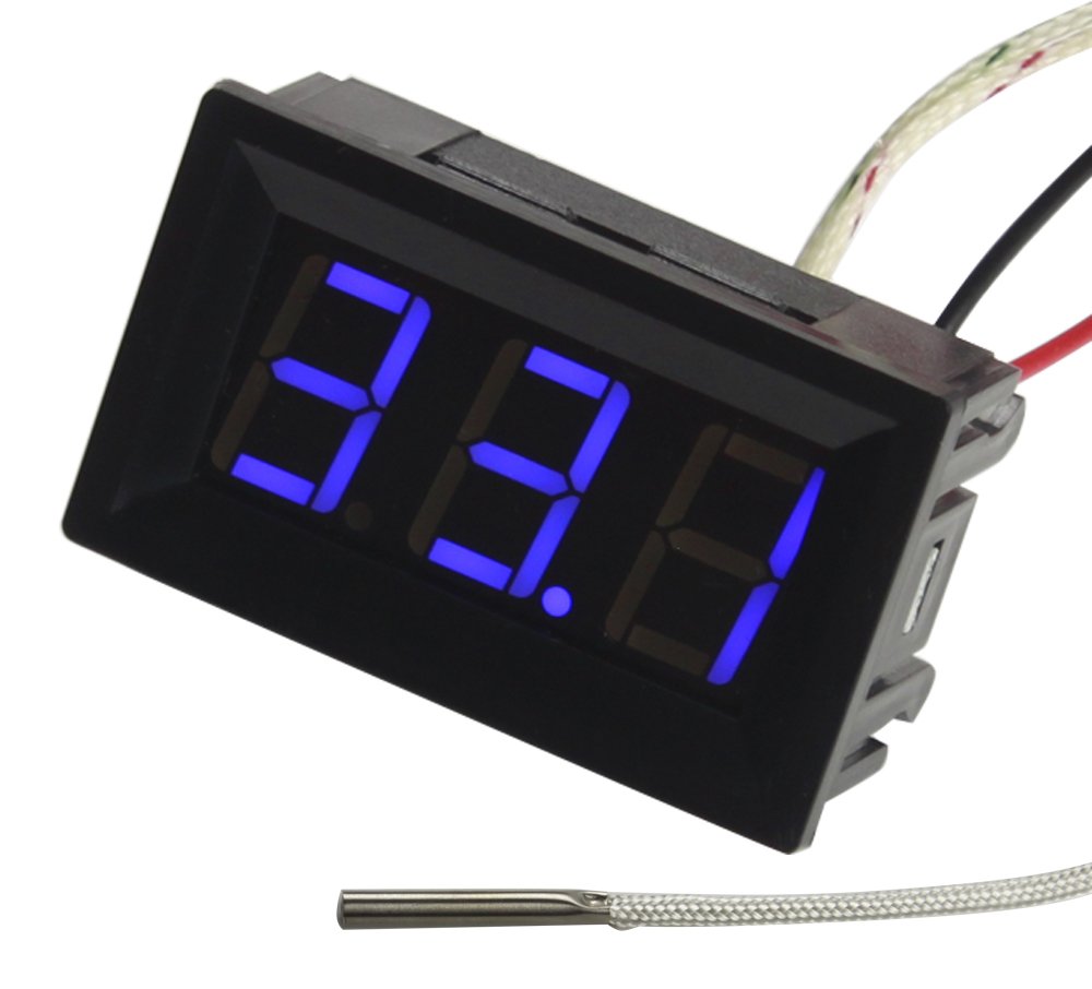 -30-800 Degree Centigrade Digital Temperature Meter Blue LED Display K-Type Thermocouple Temp Sensor 2-Wires Reverse Polarity Protection with Black Case