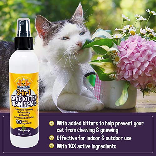 3-in-1 Cat &amp; Kitten Training Aid - Cat Deterrent Spray for Indoor and Outdoor Use - Protect Furniture, Rugs and Plants - Establish Boundaries &amp; Keep Felines Off - Made in USA (8 Fl Oz)