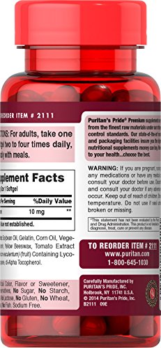 Puritan's Pride Premium Lycopene 10mg, Dietary Supp