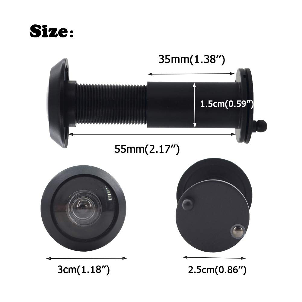 Door Viewer Peephole, Solid Brass 200-degree Door Viewer with Heavy Duty Rotating Privacy Cover for 1-3/8 to 2-1/6 Doors for Home Office Hotel (Black)