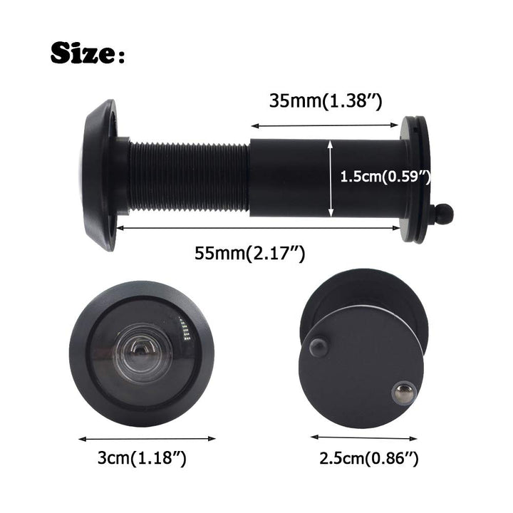 Door Viewer Peephole, Solid Brass 200-degree Door Viewer with Heavy Duty Rotating Privacy Cover for 1-3/8 to 2-1/6 Doors for Home Office Hotel (Black)