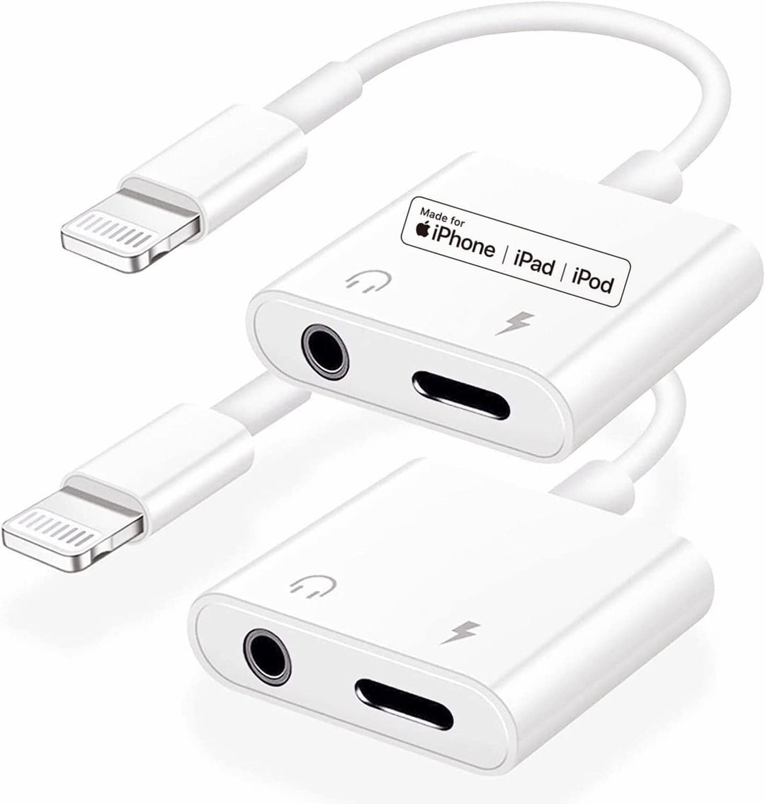 [Apple MFi Certified] 2 Pack Dual Lightning iPhone Headphones Adapter &amp; Splitter Dongle 4 in 1 Music+Charge+Call+Volume Control Compatible for 13/12/11/XS/XR/8/7/6