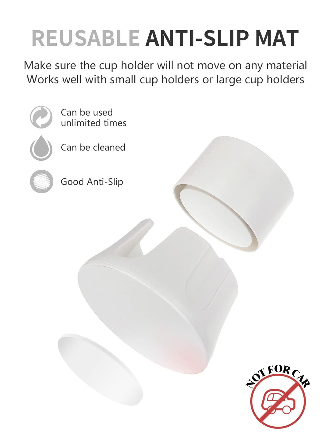 Anti-Spill Cup Holder, Drink Coaster with Anti-Slip Mat Fits Drink for Home Office Outdoors (White)