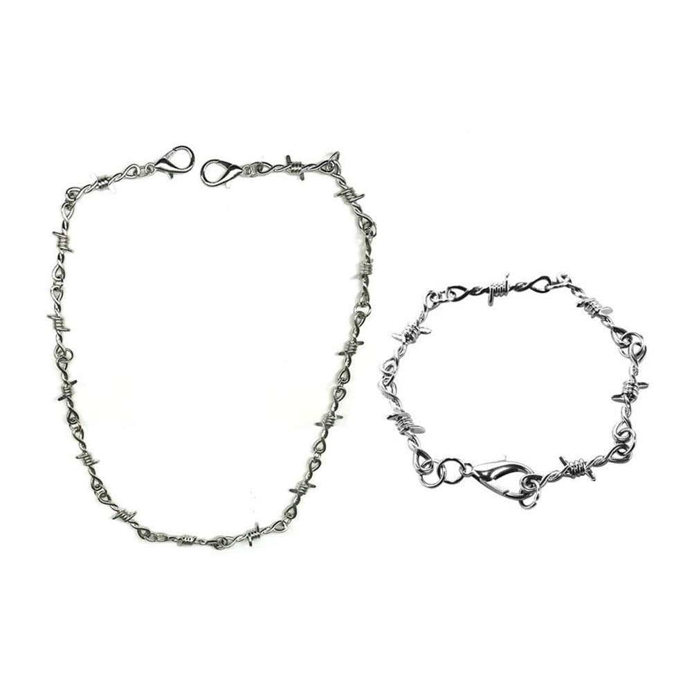 Punk Thorns Necklace Metal Chain Safety Obtuse Padlock Flame Necklace Hiphop Rock Jewelry for Men-Necklace&amp;Bracelet