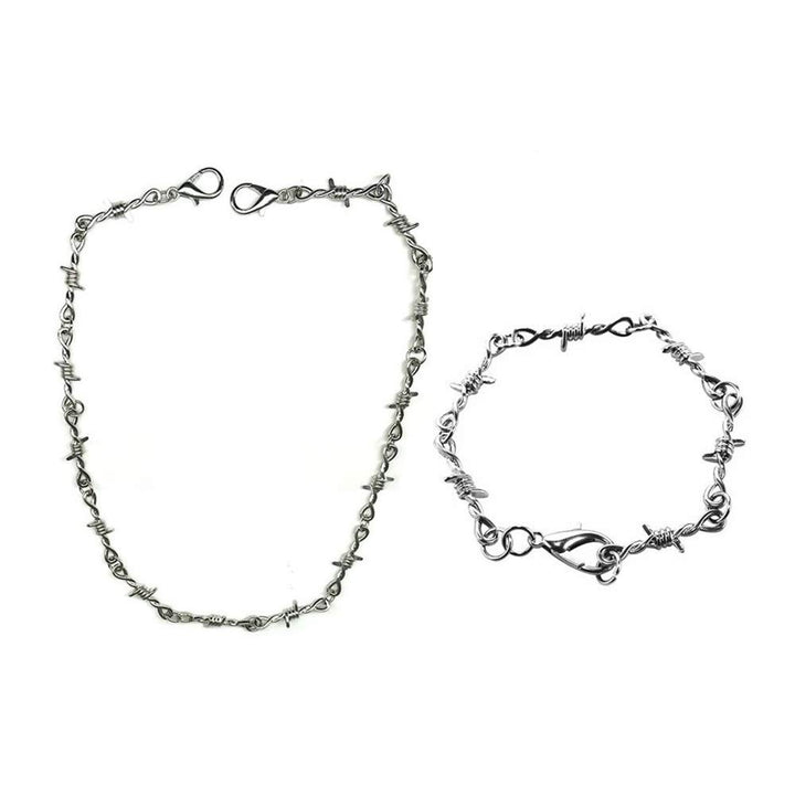 Punk Thorns Necklace Metal Chain Safety Obtuse Padlock Flame Necklace Hiphop Rock Jewelry for Men-Necklace&amp;Bracelet