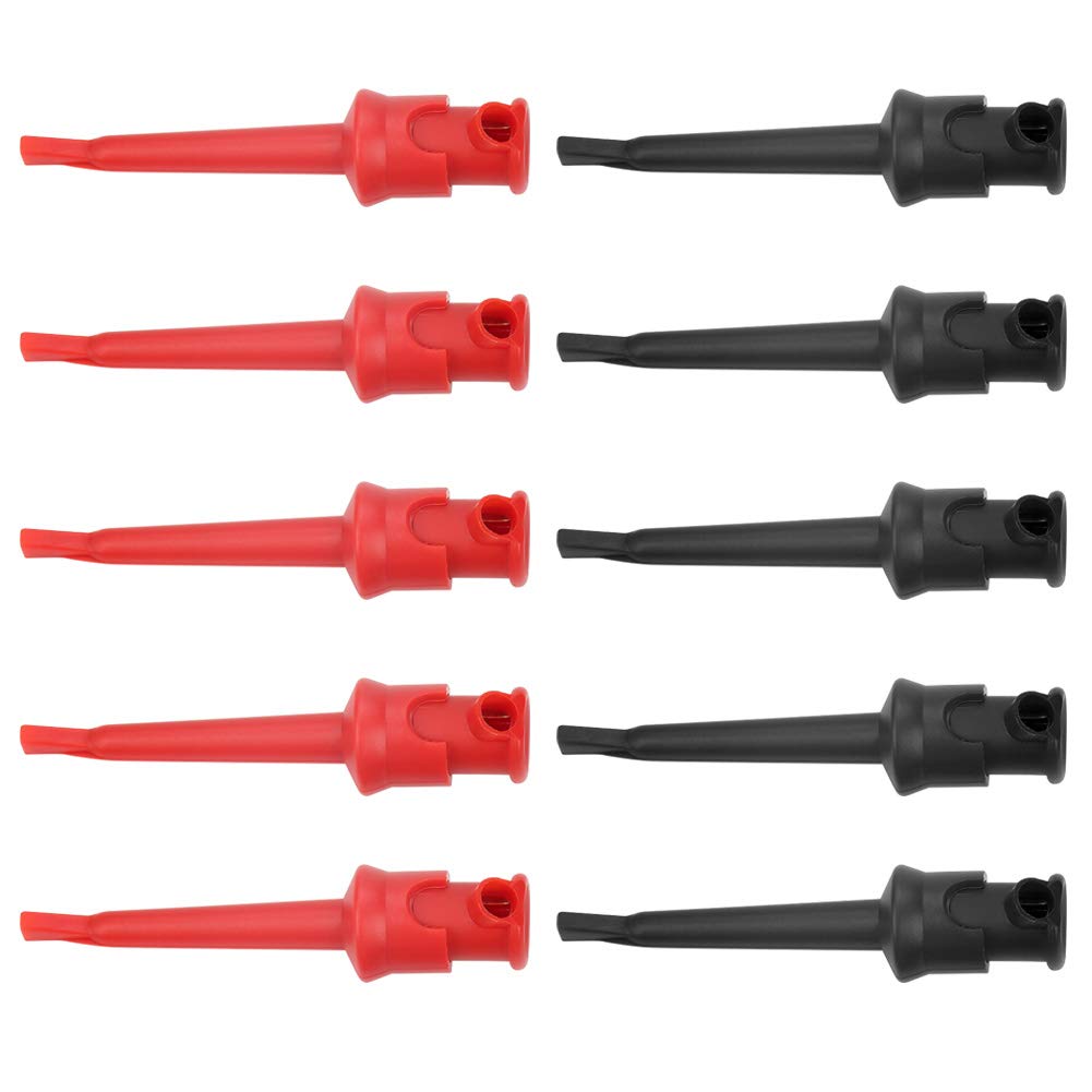 Pack of 10 Multimeter Test Hook Silicone Grabbers Testing Probes Insulation Clip for SMT SMD IC D20 Multimeter Teset Cable 4mm 0.2inch Port Hook Leads (Black &amp; red)