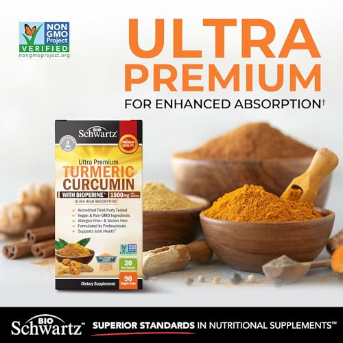 Turmeric Curcumin with Black Pepper Extract 1500mg - High Absorption Ultra Potent Turmeric Supplement with 95% Curcuminoids and BioPerine - Non GMO Tumeric Capsules for Joint Support - 90 Capsules