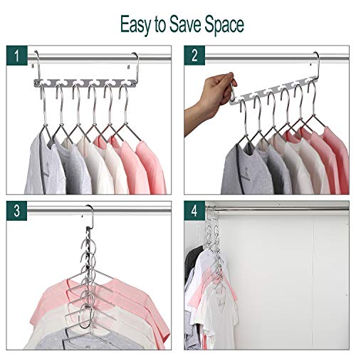 Space Saving Hangers Metal Clothes Hangers 6X2 Slots Magic Hanger Cascading Hanger Updated Hook Design Closet Organizer Hanger (Pack of 4)