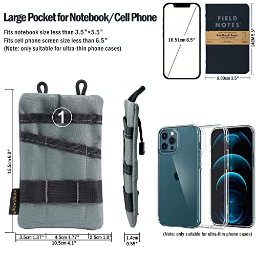 VE1 Pocket Organizer, Tool Pocket Organizer for Men, Pocket Organizer Storage EDC Gears, Best Gift to Keep Organized, Hold Your Flashlight/Pocket Knife, Tactical Pen, Notebook (Grey)