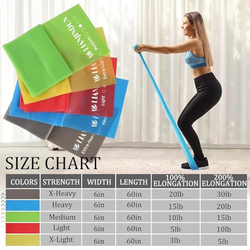 Lianjindun 5 Pcs Professional Resistance Bands. Latex-Free, Elastic Band, Work Out Bands, Stretch Bands for Working Out Women or Men, Exercise Bands Set for Physical Therapy, Yoga, Pilates