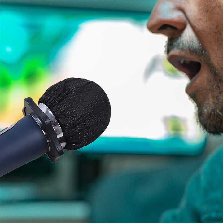 100 Pack Disposable Microphone Cover Non-Woven Microphone Cover Windscreen Mic Cover Protective Cap for KTV Recording Room News Gathering