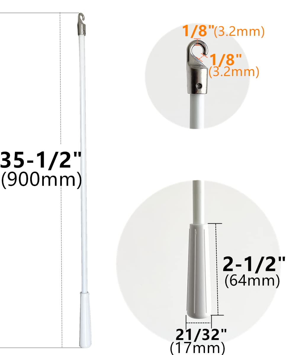 2pcs 35.5inch 900mm Length Drapery Wand Curtain Pull Rod Fiberglass Material Blind Wand Vertical Blinds Rod with Hook Blind Opener Stick Tilt Rod