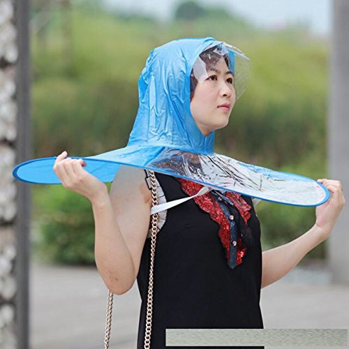 Healthy &amp; Happy Head wear Hand Free Foldable Raincoat Umbrella for Fishing Hiking and School (X-Large) Blue