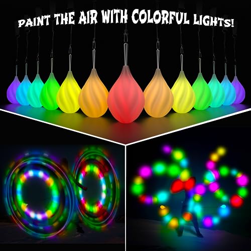LED Poi Balls Set for Children and Adults - Luminous Premium Toy for Beginners &amp; Professionals | LED Pois Kids Juggling | Juggling Set &amp; Light Painting Accessories | Fire Poi Balls &amp; Luminous Balls