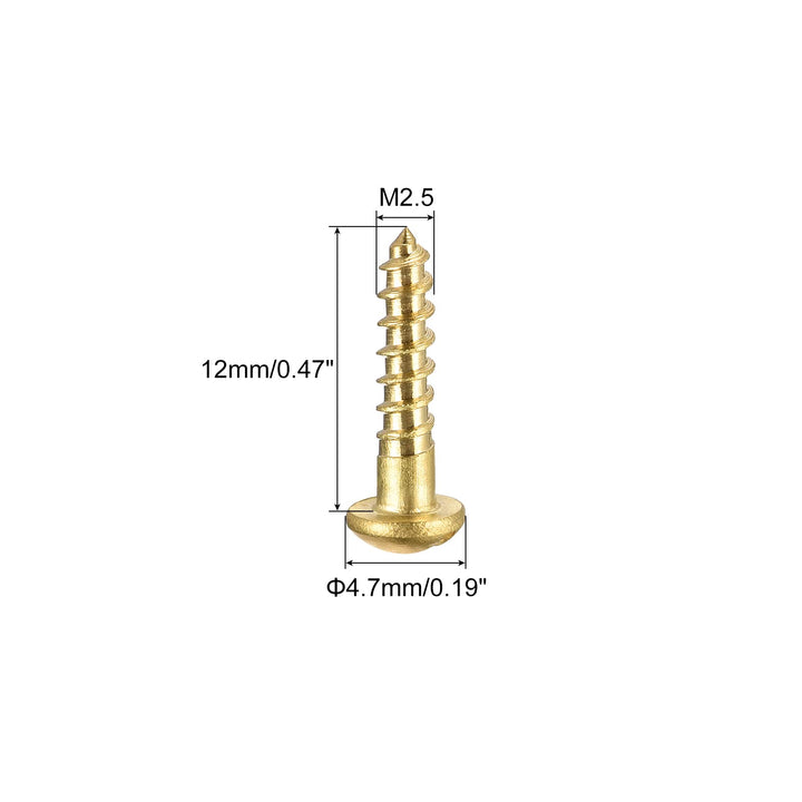 Wood Screws M2.5 x 12mm Slotted Round Head Brass Self-Tapping Screw 100 Pcs