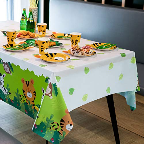 3 Pack Jungle Safari Tablecloths, Cute Jungle Table Cloth with Animal Print, 108 x 54 Wild One Birthday Table Covers, Zoo Party Decorations for Boys Kids Birthday, Baby Shower