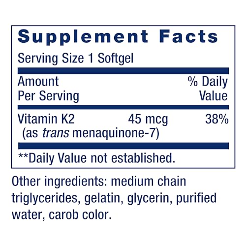 Low Dose Vitamin K2 – Supports Arterial Health – Non-GMO, Gluten-Free – 90 Softgels