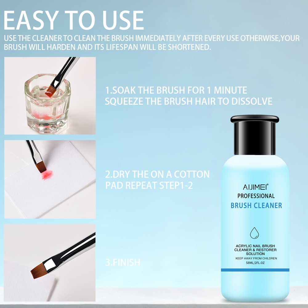Acrylic Nail Brush Cleaner &amp; Restorer Acrylic Brush Cleaner Liquid Acrylic Paint Brush Cleaner Nails Artist Acrylic Powder Painting Acrylic Cleaner Paint Brush Cleaner Solution (2oz)