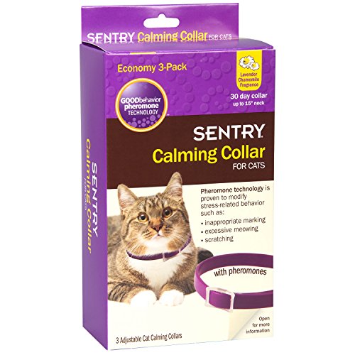 SENTRY Calming Collar for Cats, Up to 15-Inch Neck, Includes Three Cat Calming Collars, Lavender Chamomile Fragrance