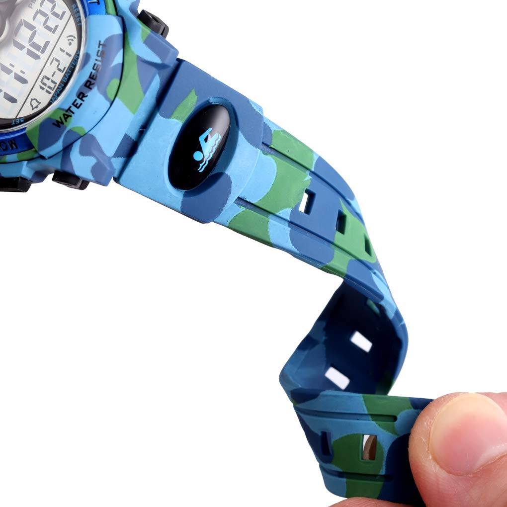 Men&#39;s Military Sports Electronic Watch Outdoor Mountaineering Multi Function Watch Waterproof Army Tactics Chronograph Large Dial Student Sport Watch LED Fashion Watch (X Blue Camouflage)