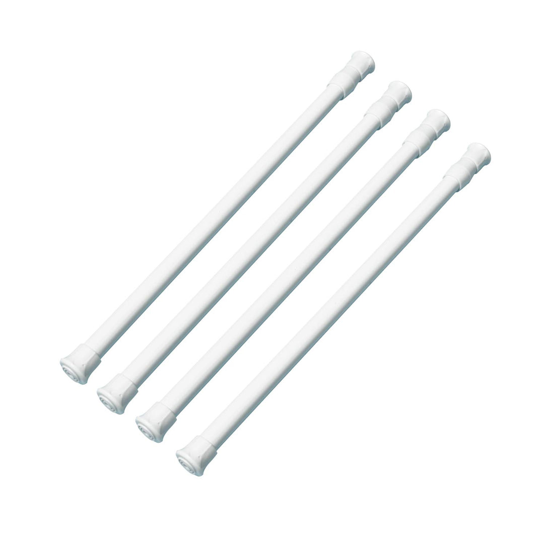 Mini Spring Cupboard Bars Tensions 11.8 to 20, Adjustable Short Tension Shower Rod, Round French Door Curtain Rods - for Cupboard, Cabinet, Wardrobe, Door, Window, Bathroom - White, 4 Pack