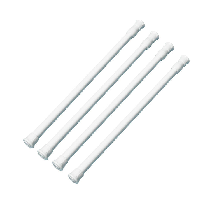 Mini Spring Cupboard Bars Tensions 11.8 to 20, Adjustable Short Tension Shower Rod, Round French Door Curtain Rods - for Cupboard, Cabinet, Wardrobe, Door, Window, Bathroom - White, 4 Pack