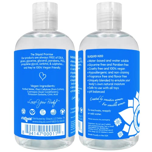 Sliquid H20 Water Based Lube, Natural Lubricant Glycerin Free Personal Lubricants, (8.5 Oz) Clear, Unscented