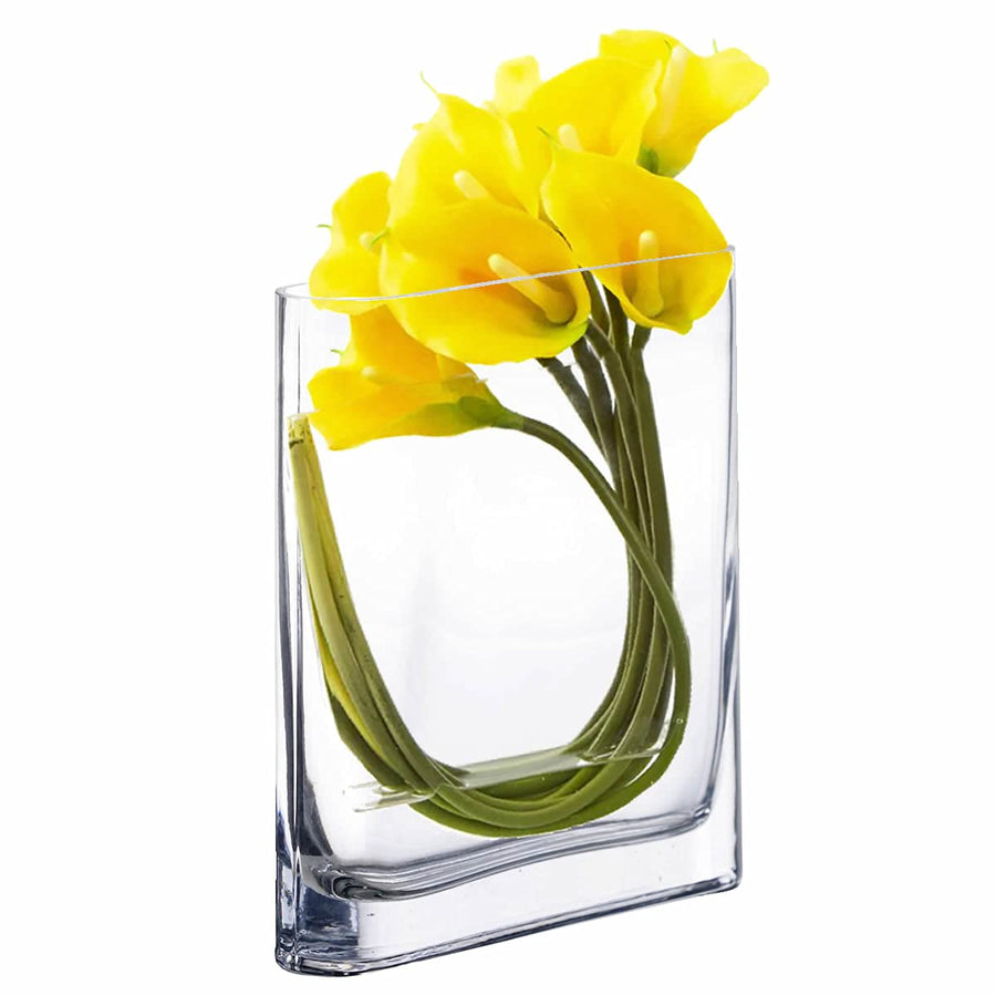 Glass Book Vase (H:8 Open:7x2) | Multiple Size Choices Round Edge Oval Flower Vase | Rectangular Wedding Centerpiece Vases