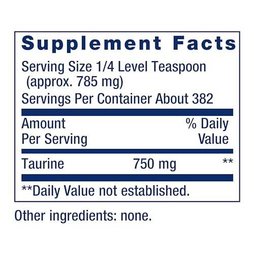 Taurine Powder – Healthy Cardiovascular Support, Promotes Brain Health, Healthy Aging, and Muscle and Exercise Recovery – Gluten-Free, Non-GMO, Vegetarian – 300 Grams