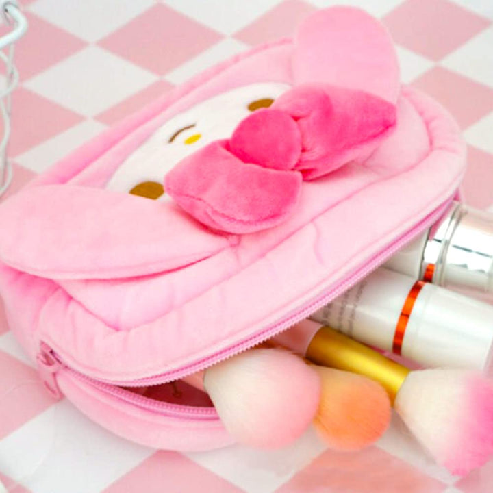 Cartoon Cosmetic Bag With Zipper,Kawaii Plush Makeup Bag,Cute Brush Organizer Toiletry Bag for Women Girls(Pink)