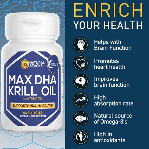 Antarctic Krill Oil Supplement - DHA EPA Omega 3 Supplement with Antioxidant Astaxanthin - Omega 3 Fish Oil to Support Brain, Heart &amp; Joint Health - 60 Krill Oil SoftGels