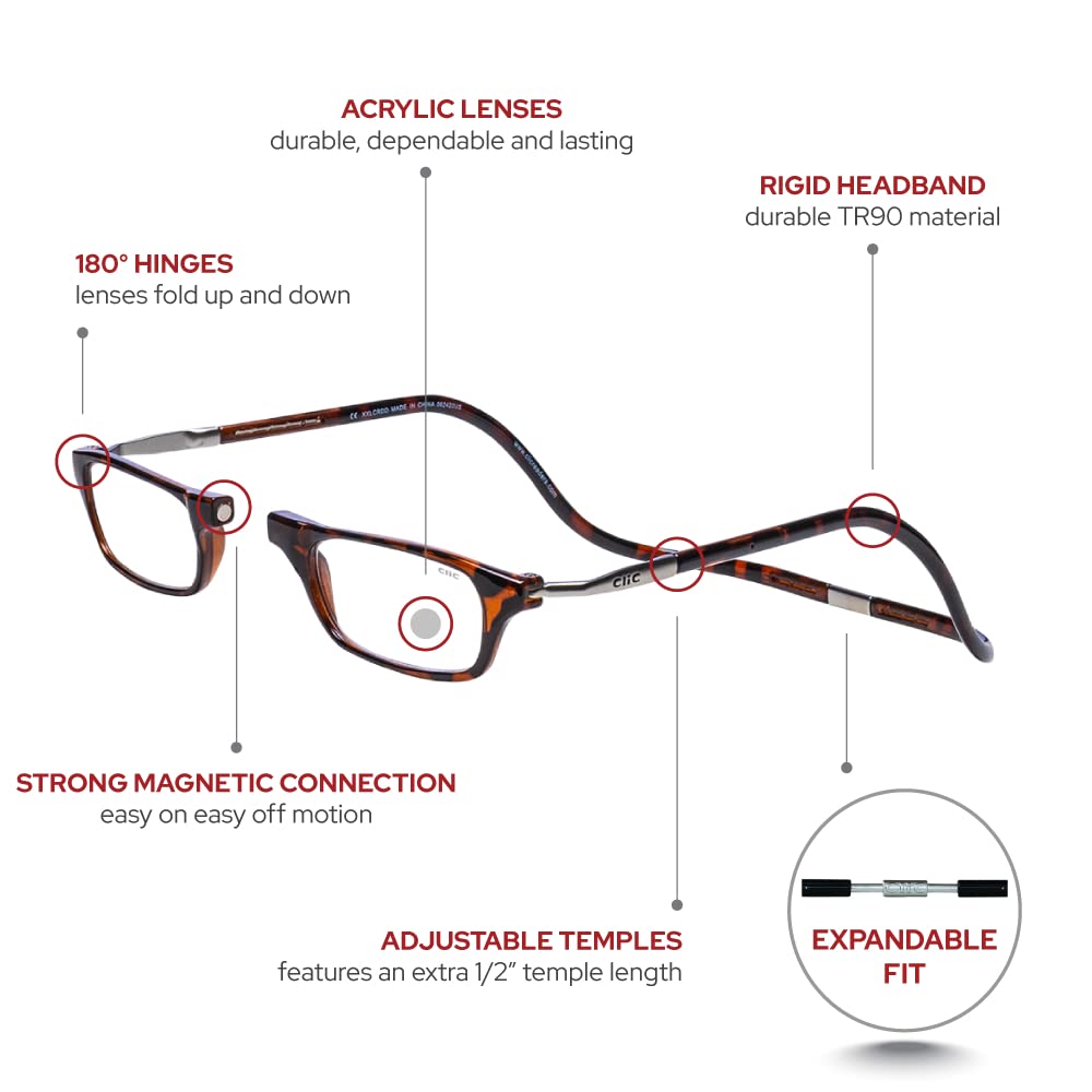 XXL Magnetic Reading Glasses in Tortoise, +2.50
