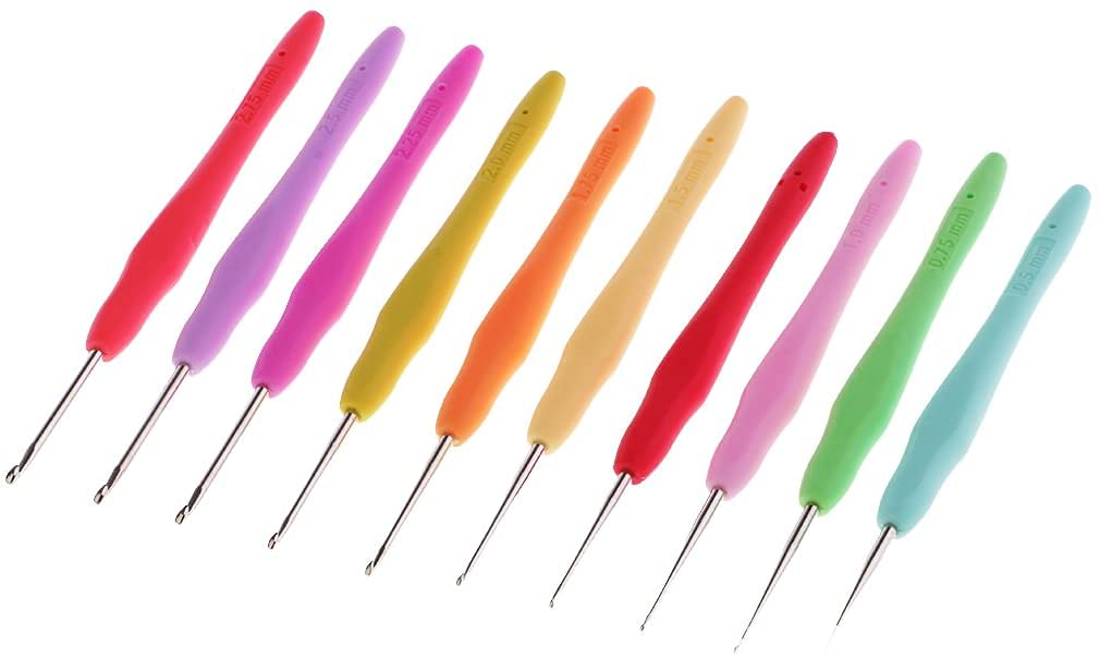 Steel Crochet Hook Set 10pcs Crochet Needle Lace Hook Tool Set with Soft Handle in 10 Sizes for Crafts Lace Crochet