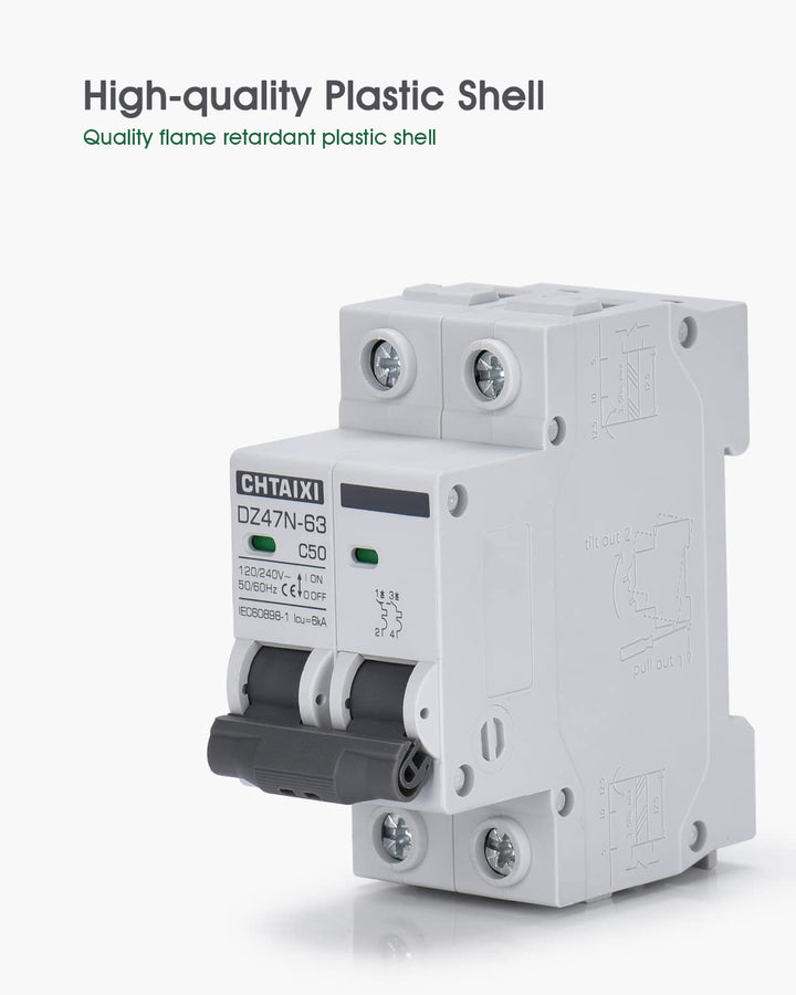 Chtaixi AC Miniature Circuit Breaker, 16 Amp 120V/240V 2 Pole DIN Rail Mount Circuit Breaker, Thermal Magnetic Trip, Solar AC Disconnect Switch MCB C16