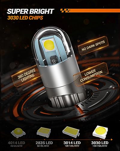 194 LED Bulbs 6000K White, 168 2825 T10 W5W 3030 Bright Chips, Dome Light, Map Door Courtesy License Plate Pack of 10