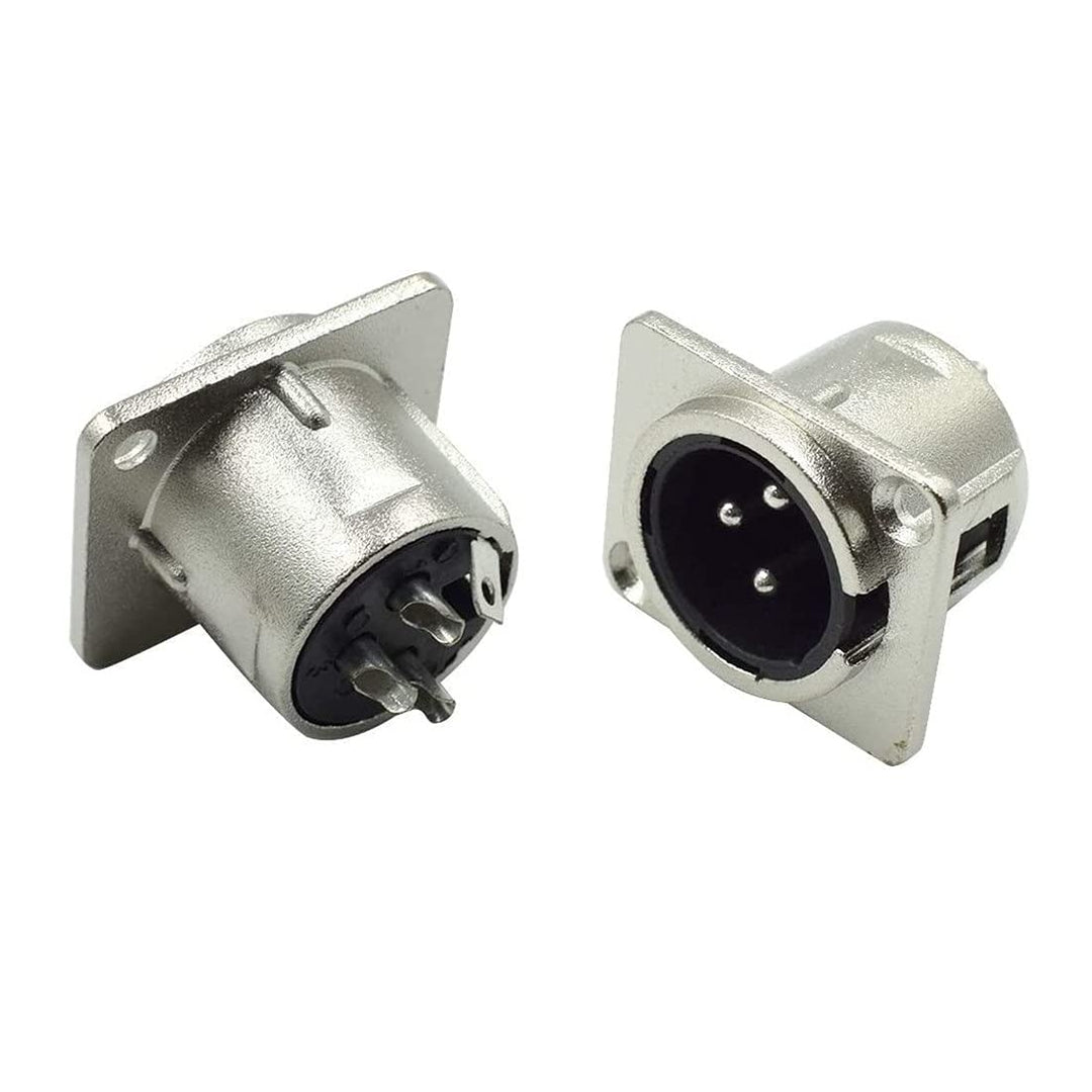 XLR Male Jack 3 Pin - Panel Mount Jacks D Series Size XLR-M Connector 6-Pack