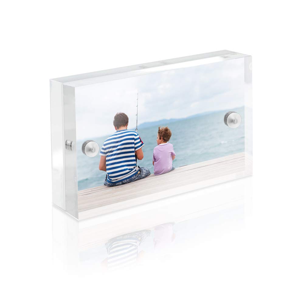 2” x 3” Super Thick [23MM Thickness] Clear Acrylic Magnetic Block Picture Frame, Double-Sided, Frameless, Freestanding, Floating Photos, for Desktop &amp; Tabletop Display (2x3)