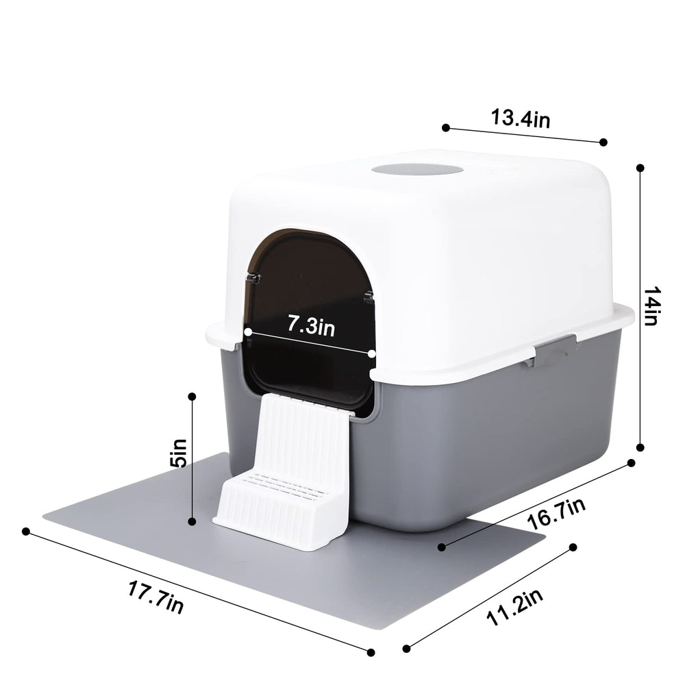 Cat Urine Litter Box with Pedal, Fully Enclosed Leak-Proof for Small Cats Under 8 IB, High Edge and Odorless, Easy to Carry and Clean (Grey with Handle, S)