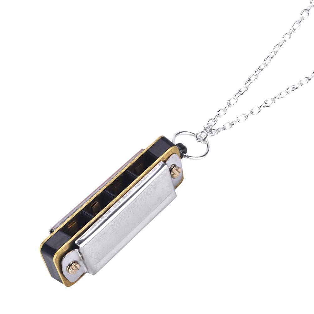 Mini Harmonica, Portable C 4 Holes 8 Tones Harmonica Mouth Organ with Necklace Key for Kids Kids Adults(Silver)