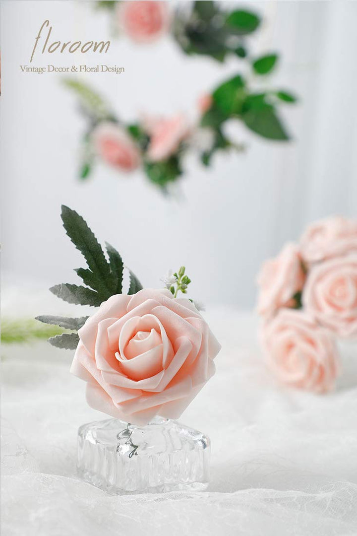 Artificial Flowers 25pcs Real Looking Blush Foam Fake Roses with Stems for DIY Wedding Bouquets Bridal Shower Centerpieces Party Decorations