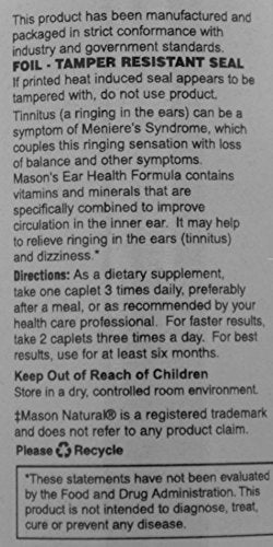 Mason Natural Advance Ear Health Formula Bioflavonoids Plus 100 Caplets per Bottle Pack of 2 Total 200 Caplets